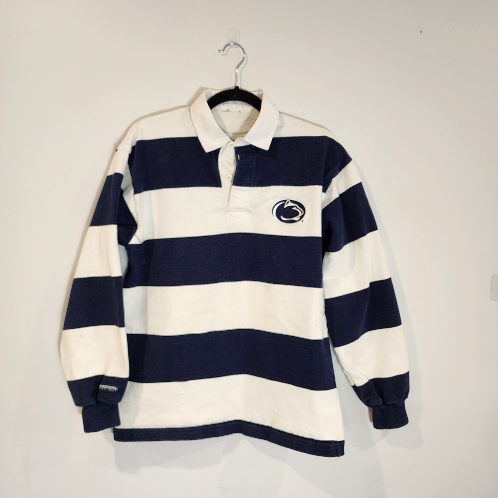 Vintage Barbarian Rugby Navy White Polo Shirt Sz Medium Penn State Nittany Lions